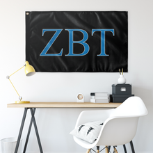 Load image into Gallery viewer, Zeta Beta Tau Fraternity Flag - Black, Turquoise & White