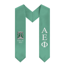 Load image into Gallery viewer, Alpha Epsilon Phi + Crest + Class of 2025 Graduation Stole - Serene Green &amp; White