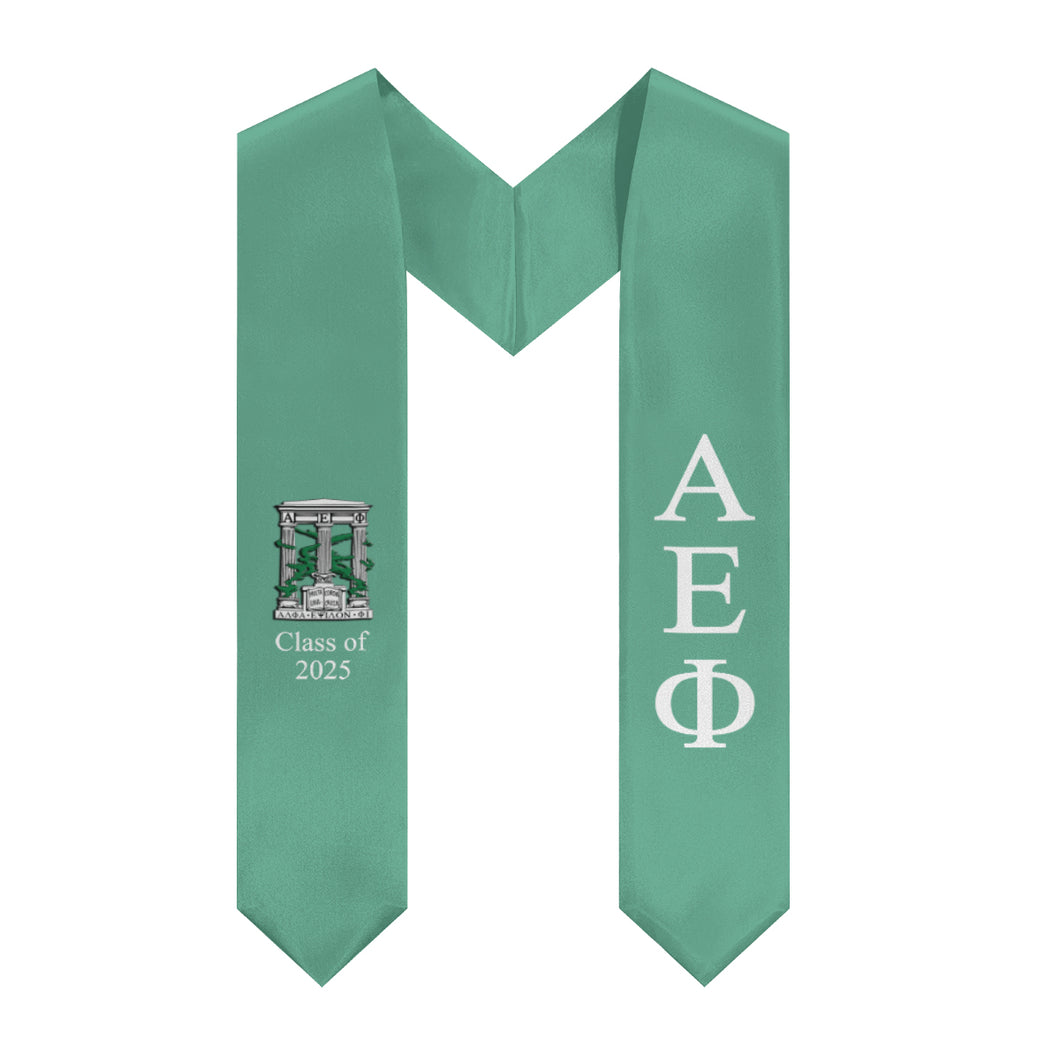 Alpha Epsilon Phi + Crest + Class of 2025 Graduation Stole - Serene Green & White