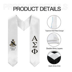 Alpha Sigma Phi + Crest + Class of 2024 Graduation Stole - White, Black & Gold