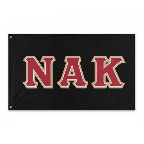 Nu Alpha Kappa Greek Block Flag - Black, Red, White & Light Old Gold