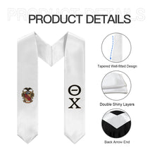 Load image into Gallery viewer, Theta Chi Graduation Stole With Crest - White, Black &amp; Resolute Gold