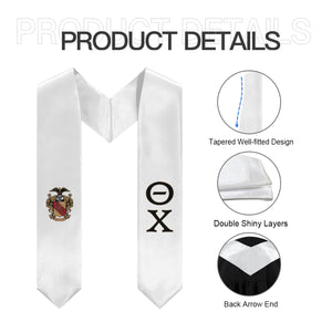 Theta Chi Graduation Stole With Crest - White, Black & Resolute Gold