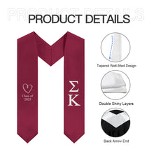 Load image into Gallery viewer, Sigma Kappa + Heart + Class of 2025 Graduation Stole - Maroon &amp; White