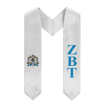 Load image into Gallery viewer, Zeta Beta Tau Graduation Stole With Crest - White &amp; Turquoise