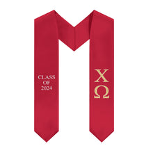 Load image into Gallery viewer, Chi Omega Class of 2024 Sorority Stole - Scarlet, Straw &amp; White