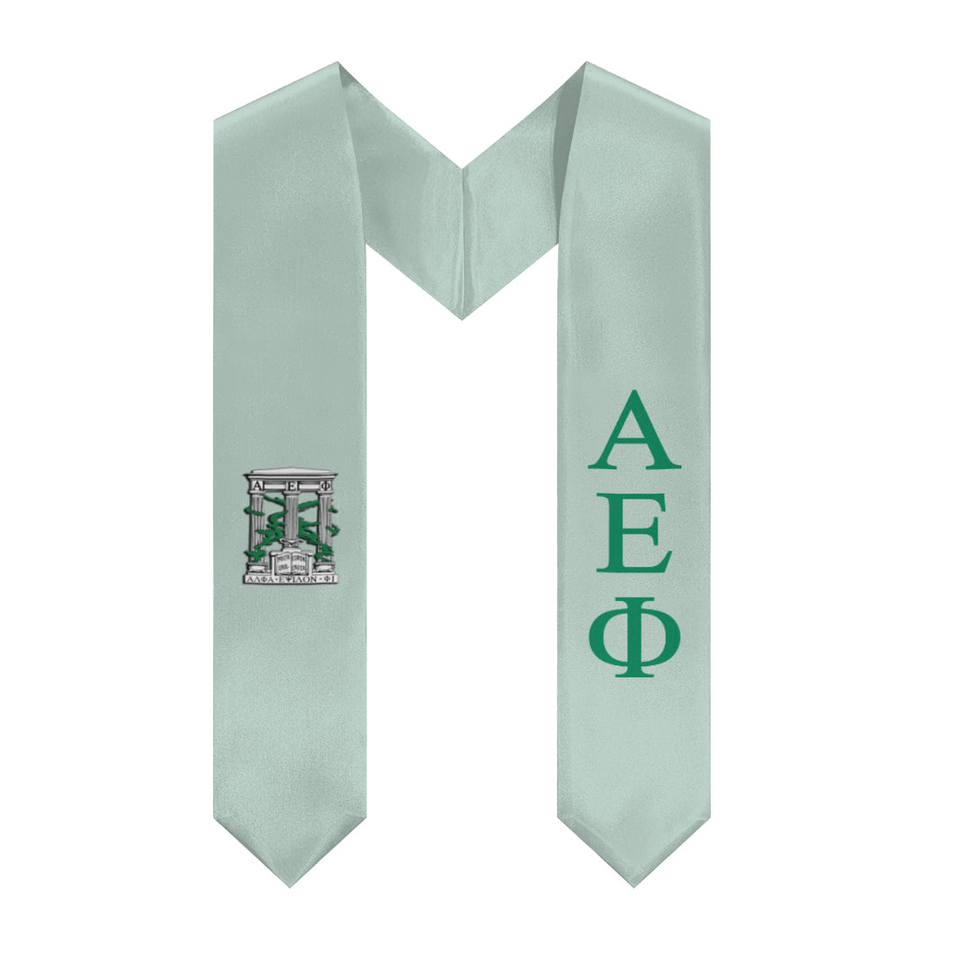 Alpha Epsilon Phi Graduation Stole With Crest - Main Green & Support Green