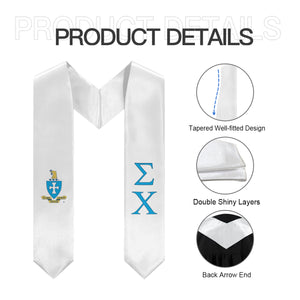 Sigma Chi Graduation Stole With Crest - White, Blue & Navy