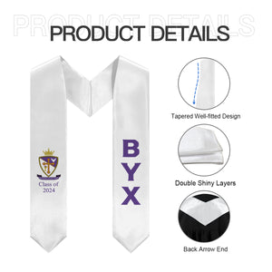 Beta Upsilon Chi + Crest + Class of 2024 Graduation Stole - White & Purple