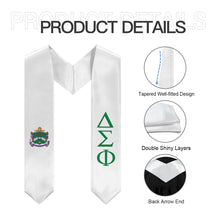 Load image into Gallery viewer, Delta Sigma Phi Graduation Stole With Crest - White &amp; Nile Green