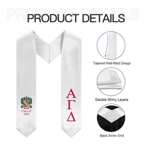 Alpha Gamma Delta + Crest + Class of 2024 Graduation Stole - White & Red - 2