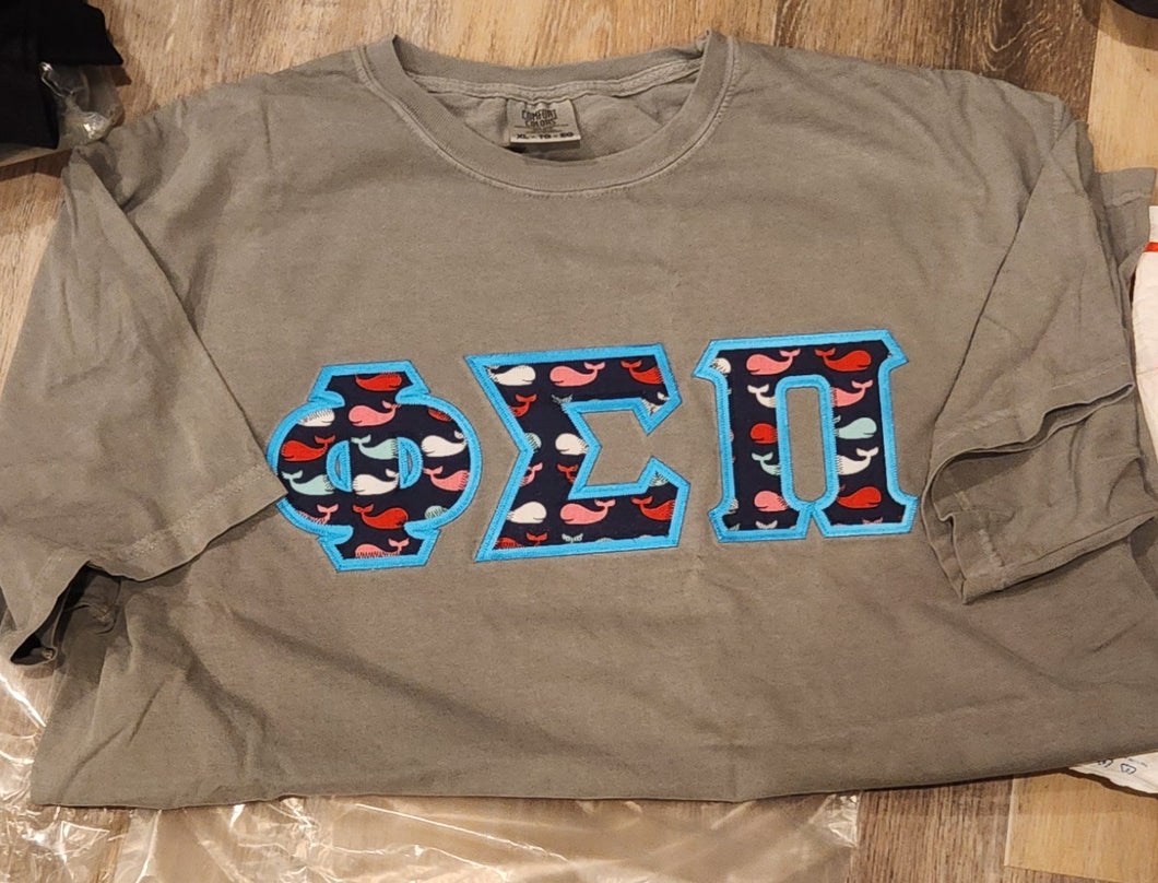 Phi Sigma Pi Comfort Colors Greek Shirt - Grey, Whales & Cyan