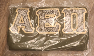 Alpha Epsilon Pi Greek Letter Shirt - Olive, Snakeskin & Metallic Gold