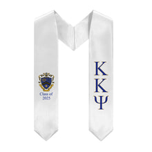 Load image into Gallery viewer, Kappa Kappa Psi + Crest + Class of 2025 Graduation Stole - White, Royal Blue &amp; Yellow