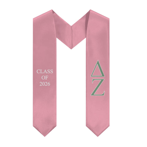 Delta Zeta Class of 2026 Sorority Stole - Light Pink, Green & White