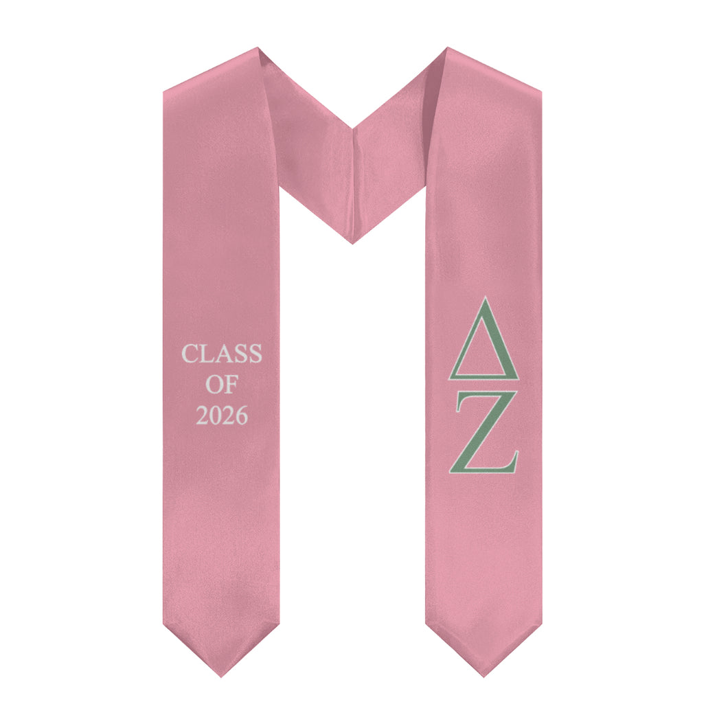 Delta Zeta Class of 2026 Sorority Stole - Light Pink, Green & White