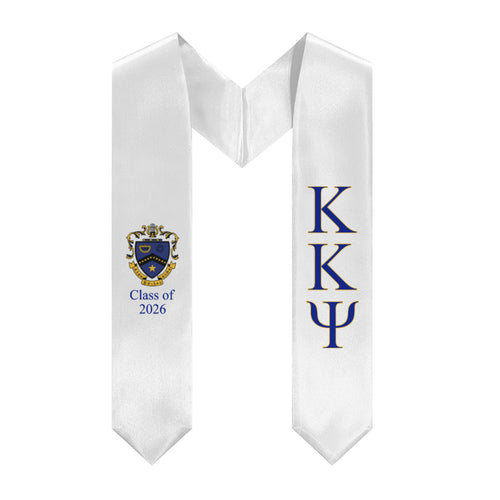 Kappa Kappa Psi + Crest + Class of 2026 Graduation Stole - White, Royal Blue & Yellow