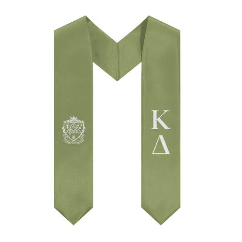 Kappa Delta Graduation Stole With Crest - Kappa Delta Olive & White