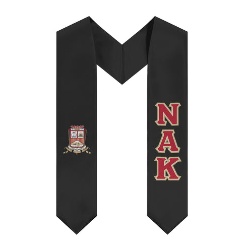 Nu Alpha Kappa Greek Block Stole With Emblem - Dark Grey, Red, White, & Bronze