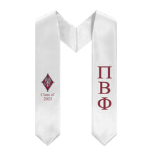 Load image into Gallery viewer, Pi Beta Phi + Crest + Class of 2025 Graduation Stole - White &amp; Wine - 2