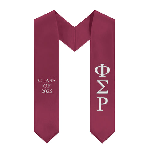 Phi Sigma Rho Class of 2025 Sorority Stole - Wine Red, White & Silver