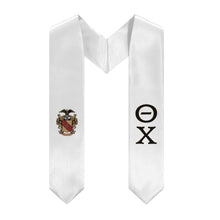 Load image into Gallery viewer, Theta Chi Graduation Stole With Crest - White, Black &amp; Resolute Gold