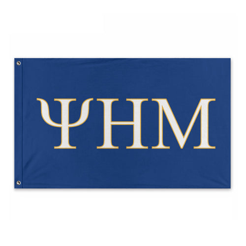 Psi Eta Mu Fraternity Flag - Royal, White & Light Gold