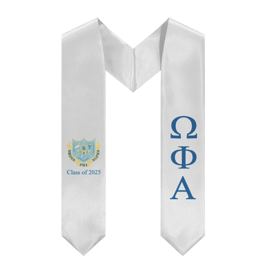 Omega Phi Alpha + Coat of Arms + Class of 2025 Graduation Stole - White & Service - 1