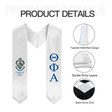 Load image into Gallery viewer, Theta Phi Alpha + Crest + Class of 2025 Graduation Stole - White &amp; Navy