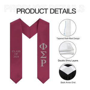 Phi Sigma Rho Class of 2024 Sorority Stole - Wine Red & Light Silver