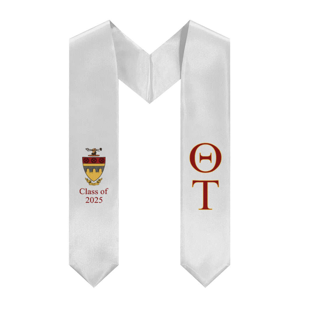 Theta Tau + Crest + Class of 2025 Graduation Stole - White, Dark Red & Yellow - 2