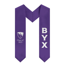 Load image into Gallery viewer, Beta Upsilon Chi + Shield + Class of 2025 Graduation Stole - Purple &amp; White