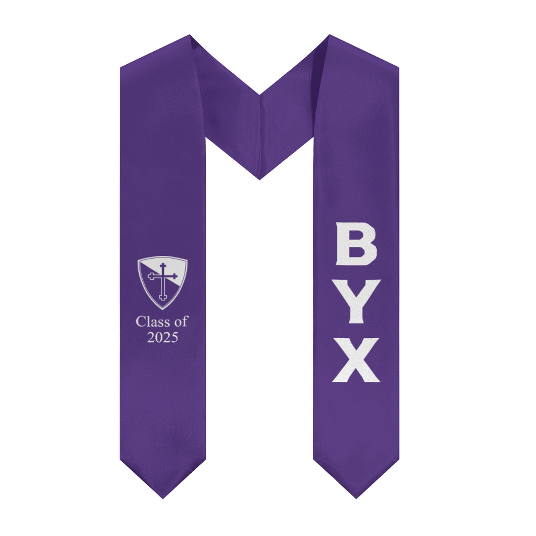 Beta Upsilon Chi + Shield + Class of 2025 Graduation Stole - Purple & White