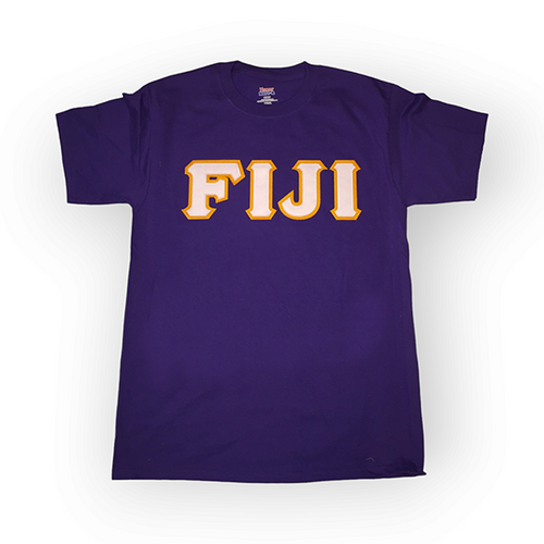 FIJI Greek Letter Shirt - Purple, White & Light Gold