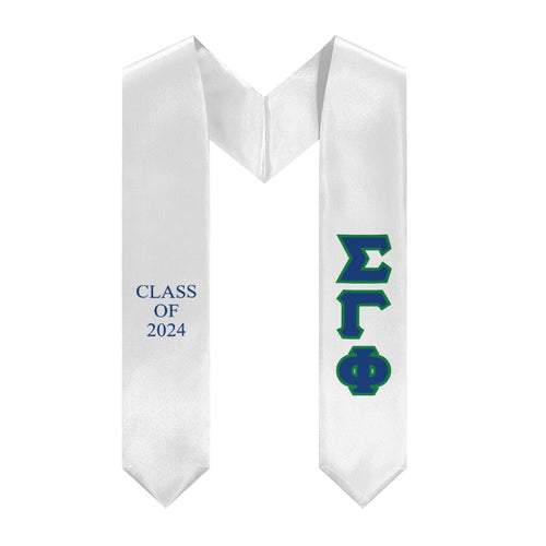 Sigma Gamma Phi Greek Block Letter Stole - White, Royal & Kelly Green