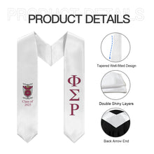 Load image into Gallery viewer, Phi Sigma Rho + Crest + Class of 2025 Graduation Stole - White, Wine Red &amp; Silver - 2