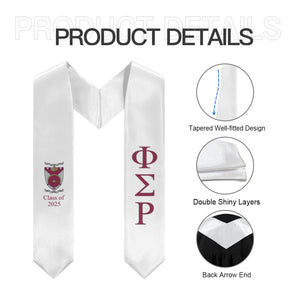 Phi Sigma Rho + Crest + Class of 2025 Graduation Stole - White, Wine Red & Silver - 2