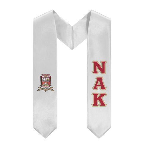 Nu Alpha Kappa Greek Block Stole With Emblem - White, Red, White, & Bronze