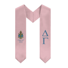 Load image into Gallery viewer, Delta Gamma + Crest + Class of 2024 Graduation Stole - Pink &amp; Dusty Blue