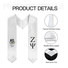 Load image into Gallery viewer, Zeta Psi + Crest + Class of 2024 Graduation Stole - White &amp; Black