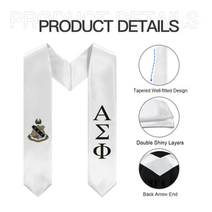 Alpha Sigma Phi Graduation Stole With Crest - White, Black & Gold