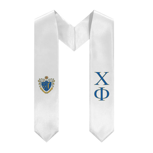 Chi Phi Graduation Stole With Crest - White, Blue & Gold