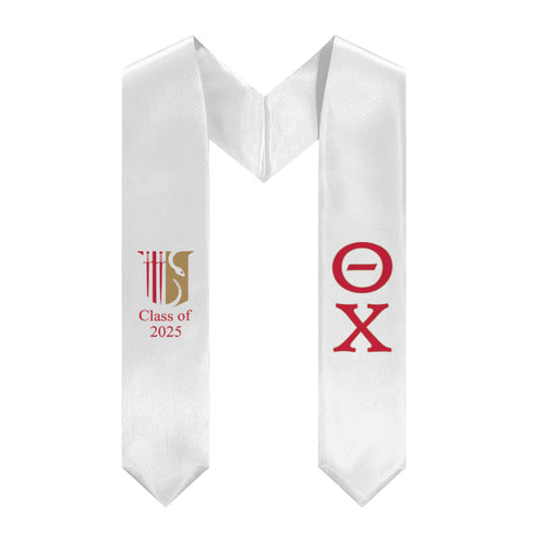 Theta Chi + Shield + Class of 2025 Graduation Stole - White, Military Red & Resolute Gold - 2