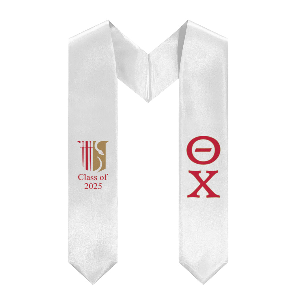 Theta Chi + Shield + Class of 2025 Graduation Stole - White, Military Red & Resolute Gold - 2