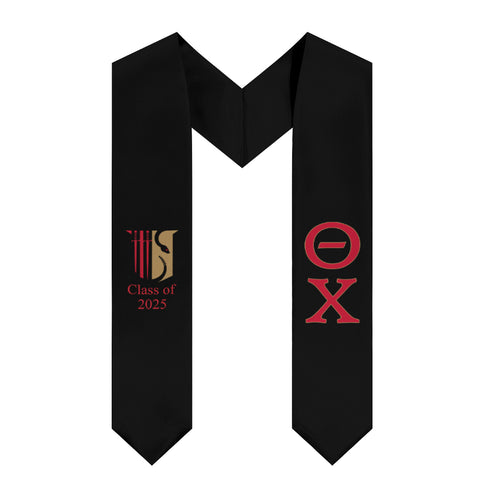 Theta Chi + Shield + Class of 2025 Graduation Stole - Black, Military Red & Resolute Gold - 2