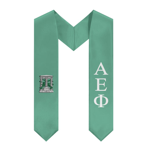 Alpha Epsilon Phi Graduation Stole With Crest - Serene Green & White