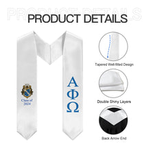 Load image into Gallery viewer, Alpha Phi Omega + Crest + Class of 2024 Graduation Stole - White &amp; Royal