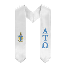 Load image into Gallery viewer, Alpha Tau Omega Graduation Stole With Crest - White &amp; Sky Blue