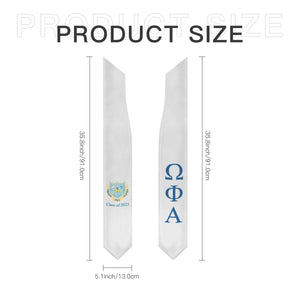 Omega Phi Alpha + Coat of Arms + Class of 2025 Graduation Stole - White & Service - 1