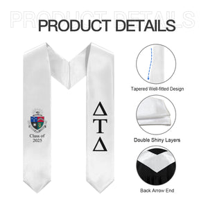 Delta Tau Delta + Crest + Class of 2025 Graduation Stole - White & Black